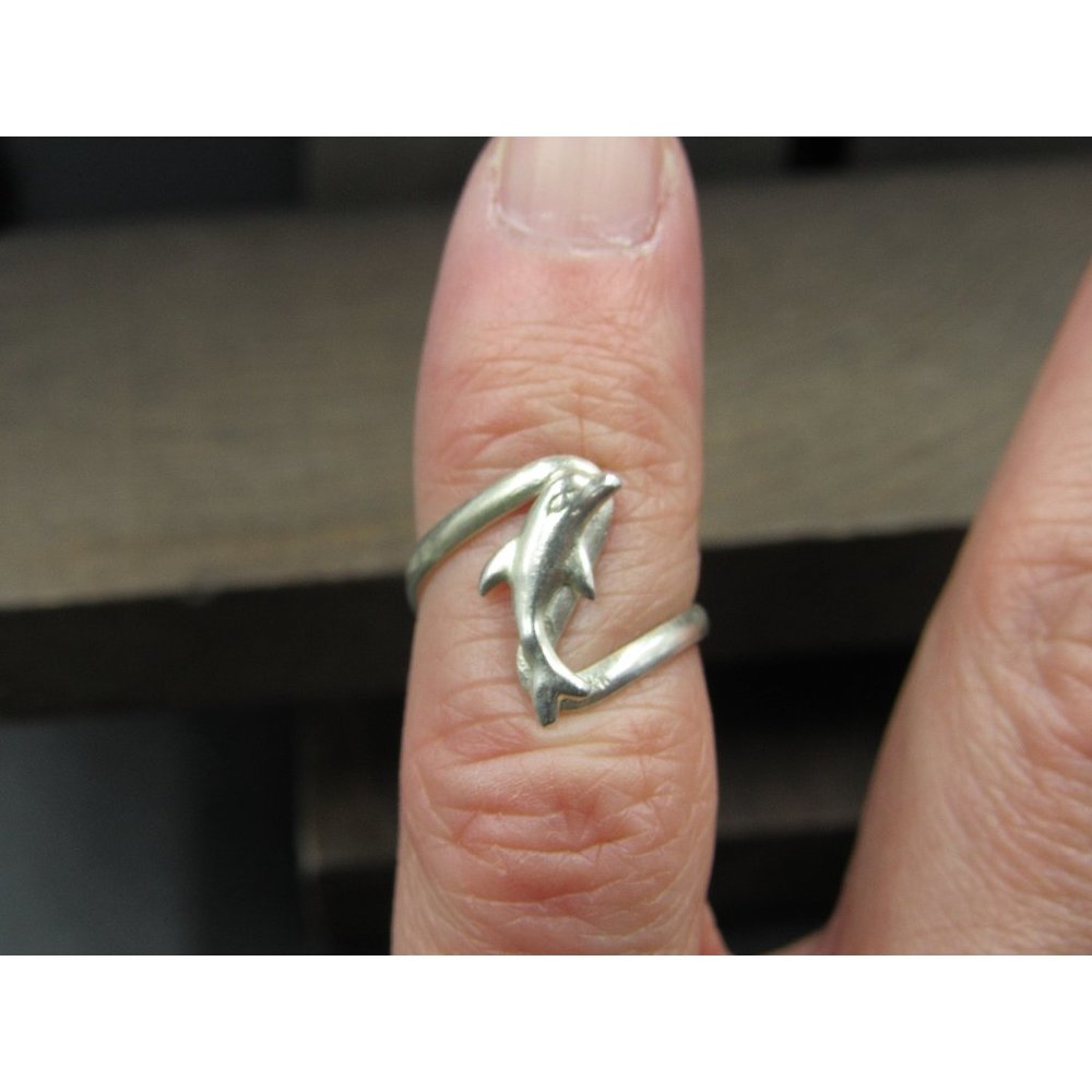 Size 3 Sterling Silver Jumping Dolphin Open Band Ring